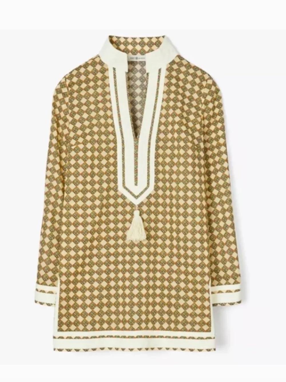 Tory Burch Printed Tory Tassel Tunic French Cream Basketweave Dress S NWT